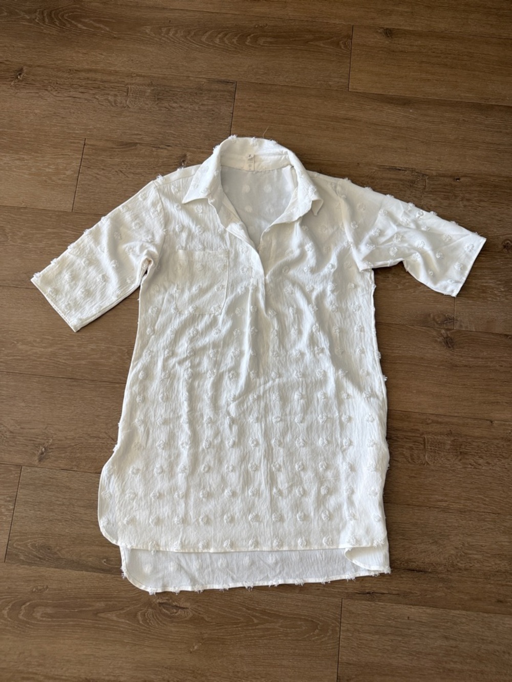 White Textured Collared Swim Coverup